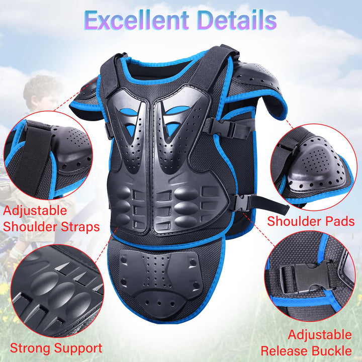 Upgraded Kids Motorcycle Armor Suit Teen Dirt Bike Gear Riding Protective Set for Cycling, Skateboarding, Skiing, Skating, Off-Road (Blue)