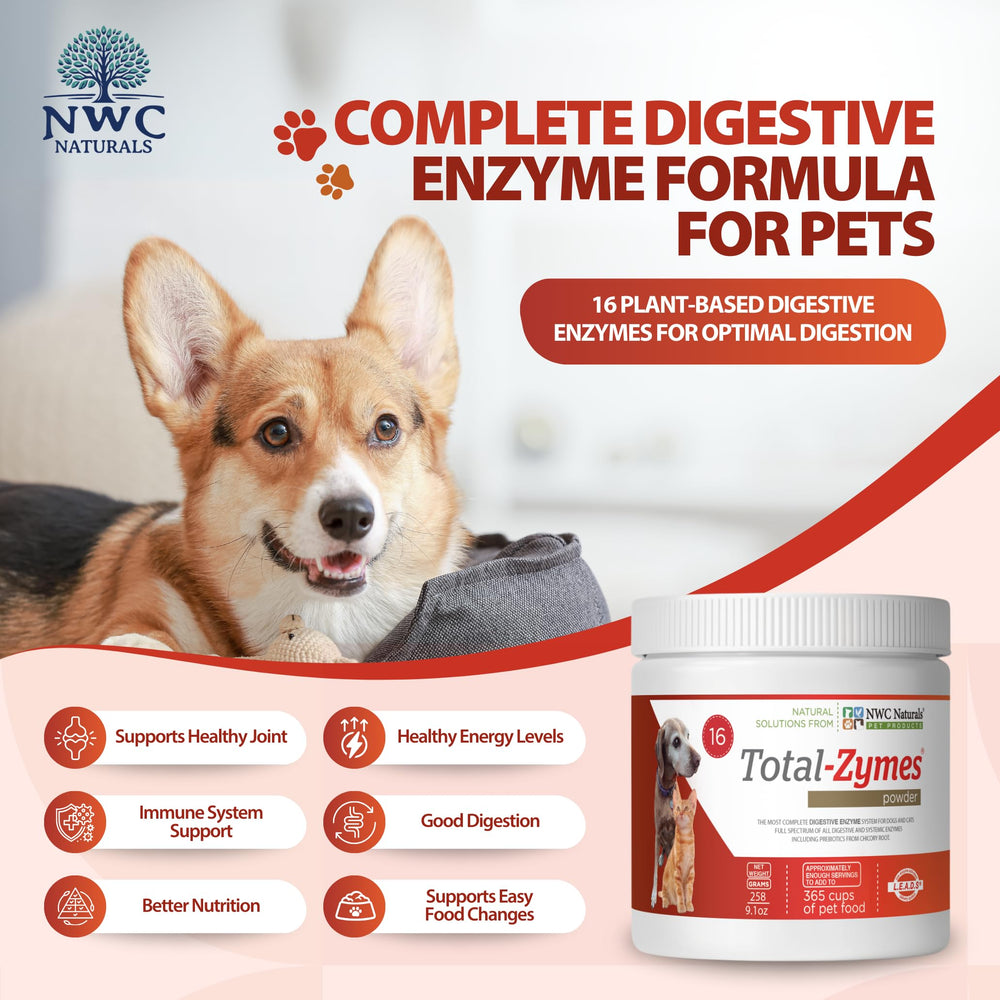 Total-Zymes Digestive Enzymes for Dogs and Cats, Unflavored Dog Food Additives for Gut Health with Prebiotic to Support Food Digestion & Absorption, Relieves Gas & Bloating, 365 Servings - 8 Ounces