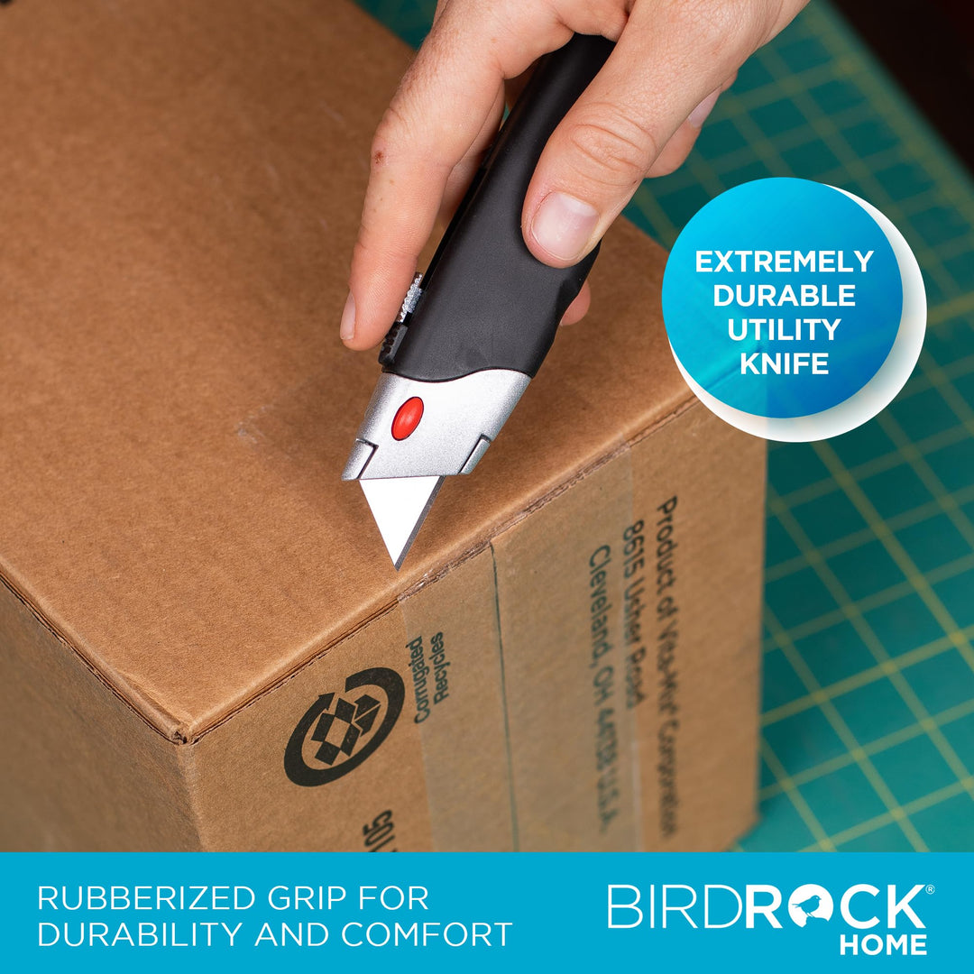 INTERNET&#39;S BEST Premium Utility Knife Set | Retractable Box Cutter with Rubber Handle | Heavy-Duty Cutting for Cardboard, Carpet, Plastic | Retractable Blade | Includes 2 Razor Knives &amp; Extra Blades