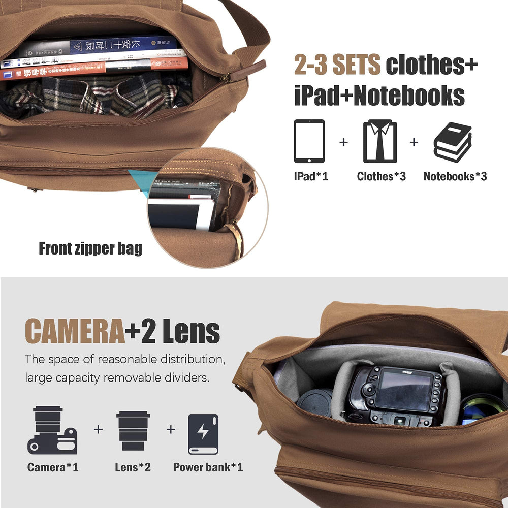Camera Case Canvas Shoulder Bag with detachable insert Case Shockproof Camera Messenger Bag for Canon Sony Nikon DSLR/SLR, Mirrorless Camera Bag with Tripod Holder for Men Women (Color:Khaki)