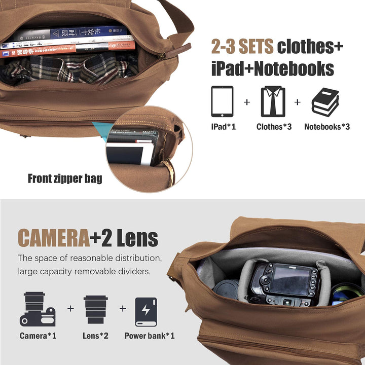 Camera Case Canvas Shoulder Bag with detachable insert Case Shockproof Camera Messenger Bag for Canon Sony Nikon DSLR/SLR, Mirrorless Camera Bag with Tripod Holder for Men Women (Color:Khaki)