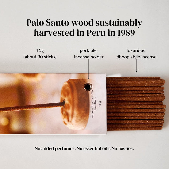 Palo Santo Incense Sticks, Sustainably Harvested in Peru, 30 Sticks, 30 Minutes Burning Time, 15g, 100% Natural Wood Ingredients - No Perfume, No Additives, No Oils