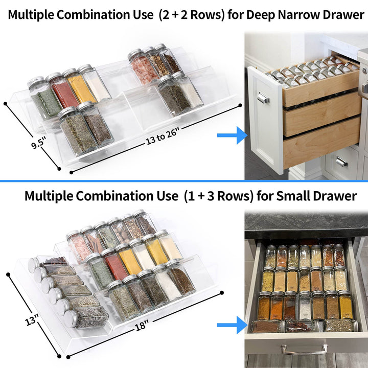 MIUKAA Clear Acrylic Spice Drawer Organizer, 4 Tier- 2 