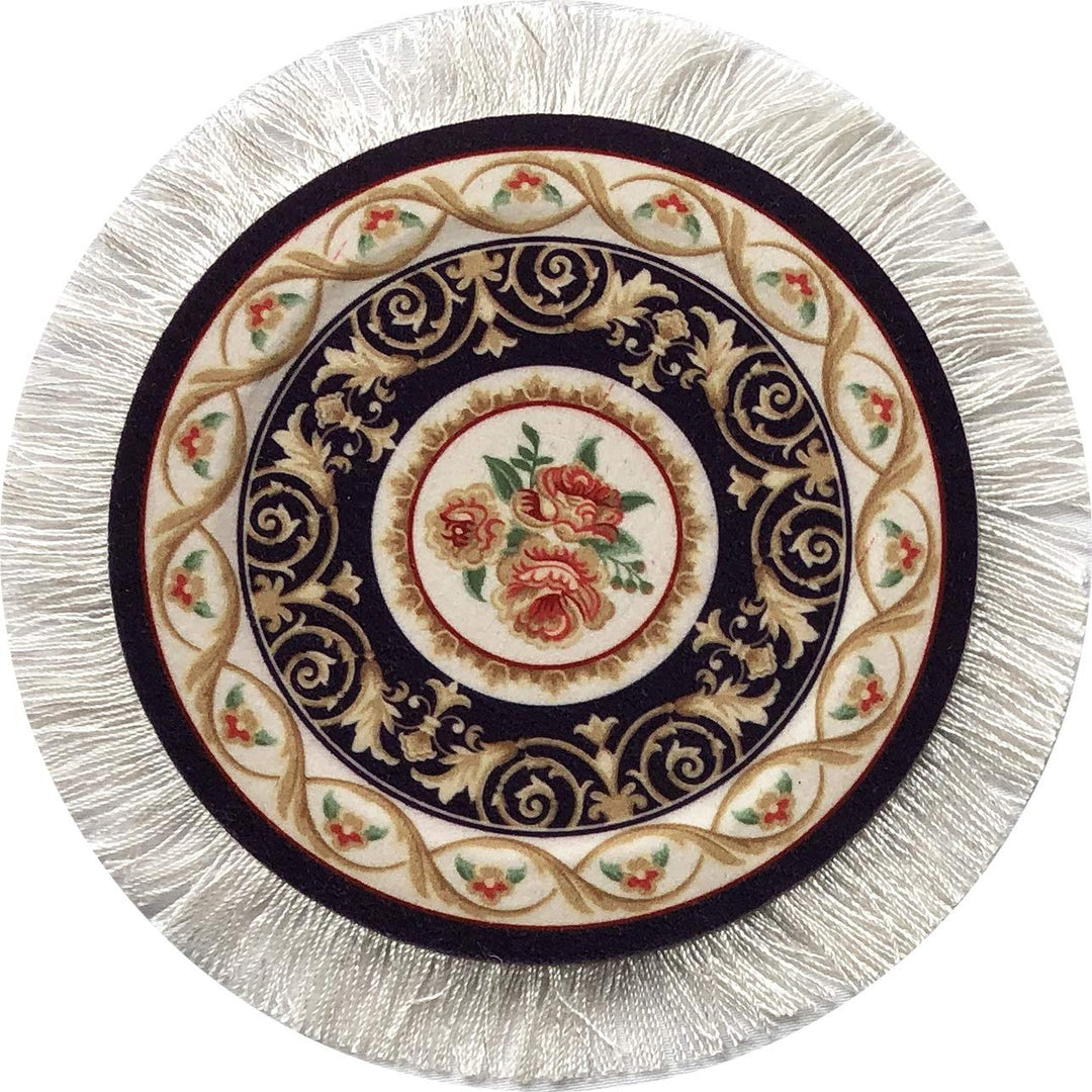 Rug Coasters, Set of 4 Turkish Carpet Style Table Drink mats, Absorbent Kitchen and Dining Accessories, Spill &amp; drip Protection, Round