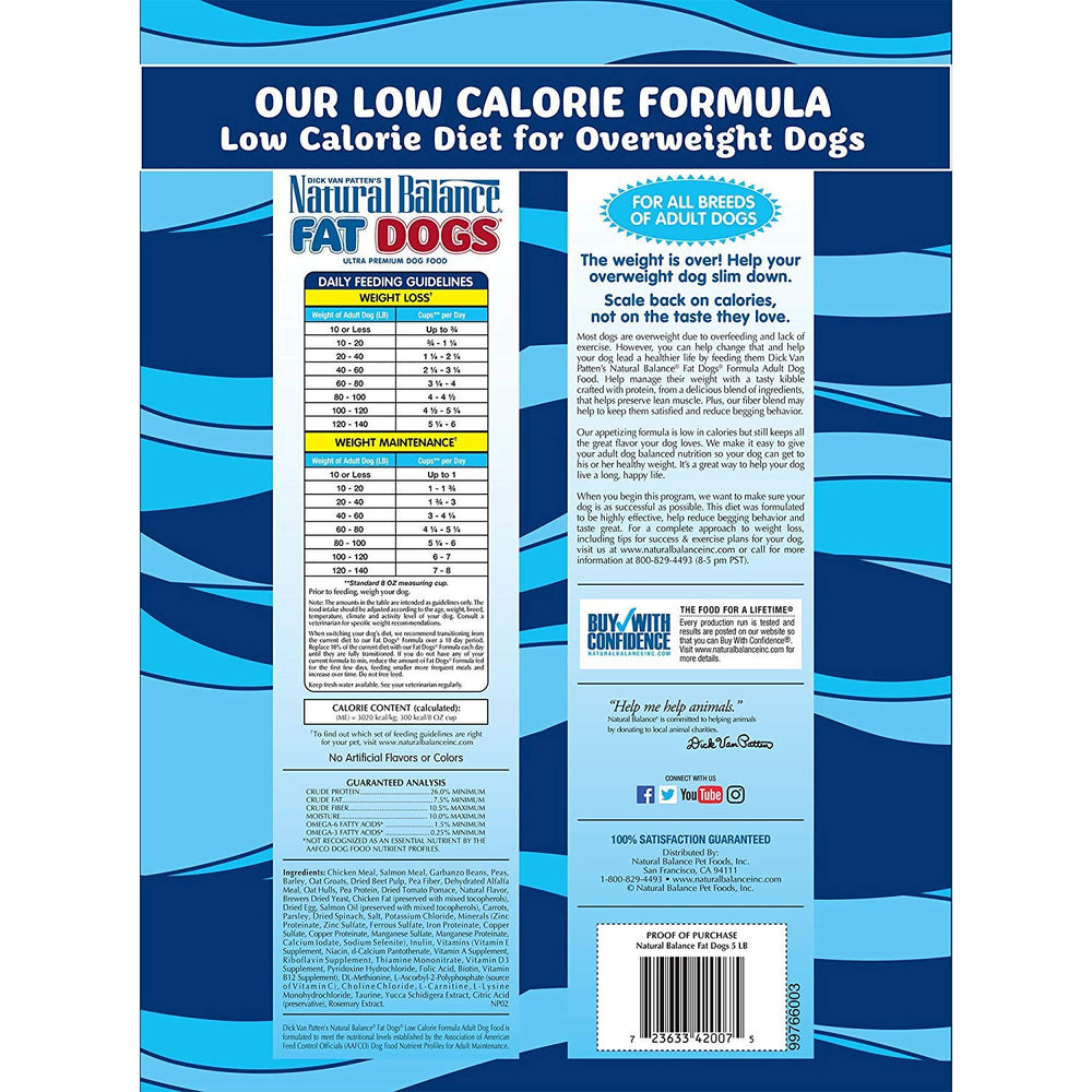 Fat Dogs Low Calorie Dry Dog Food, Chicken Meal, Salmon Meal, Garbanzo Beans, Peas & Oatmeal, 5 Pounds (Packaging May Vary)