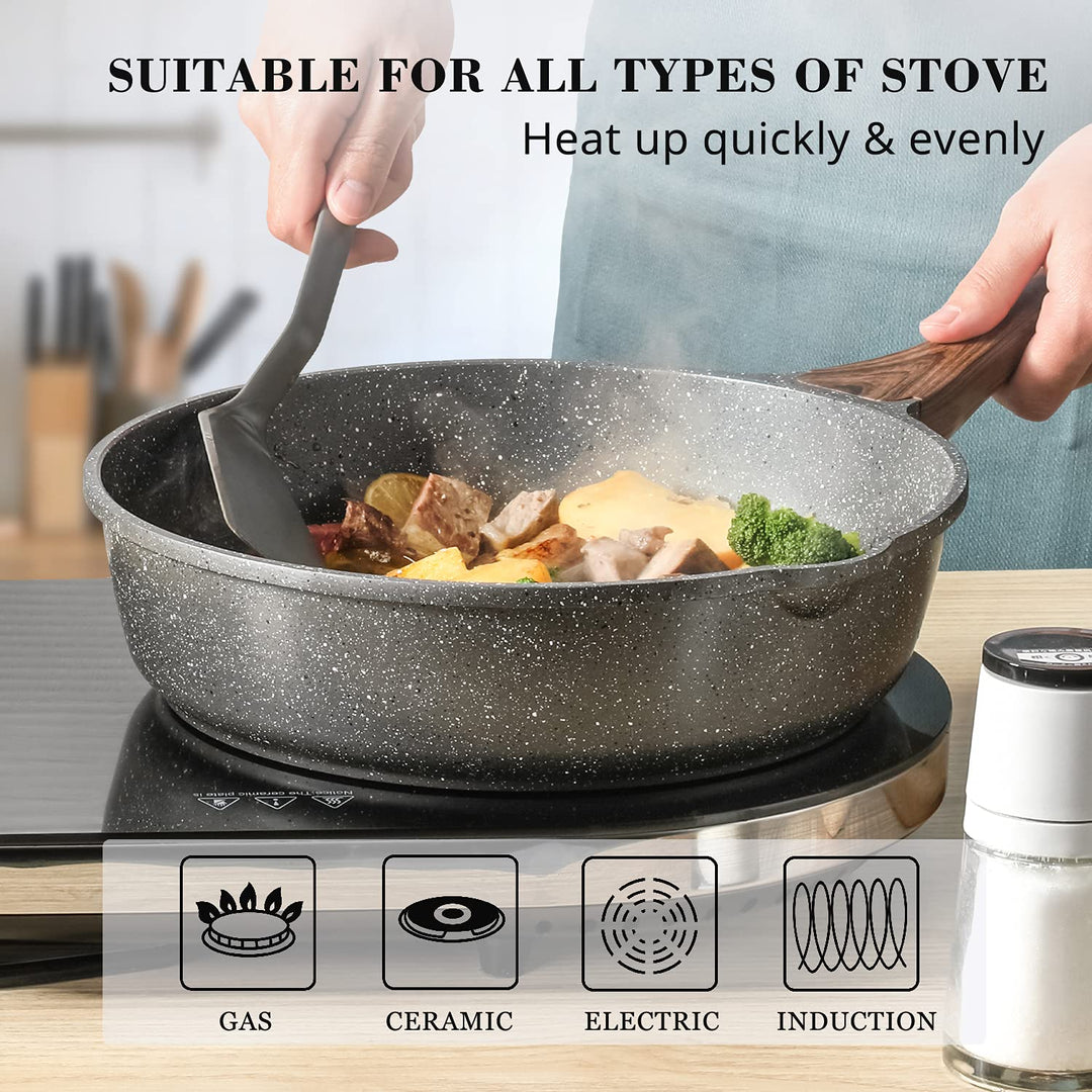SENSARTE Nonstick Deep Frying Pan Skillet, 10/11/12-inc