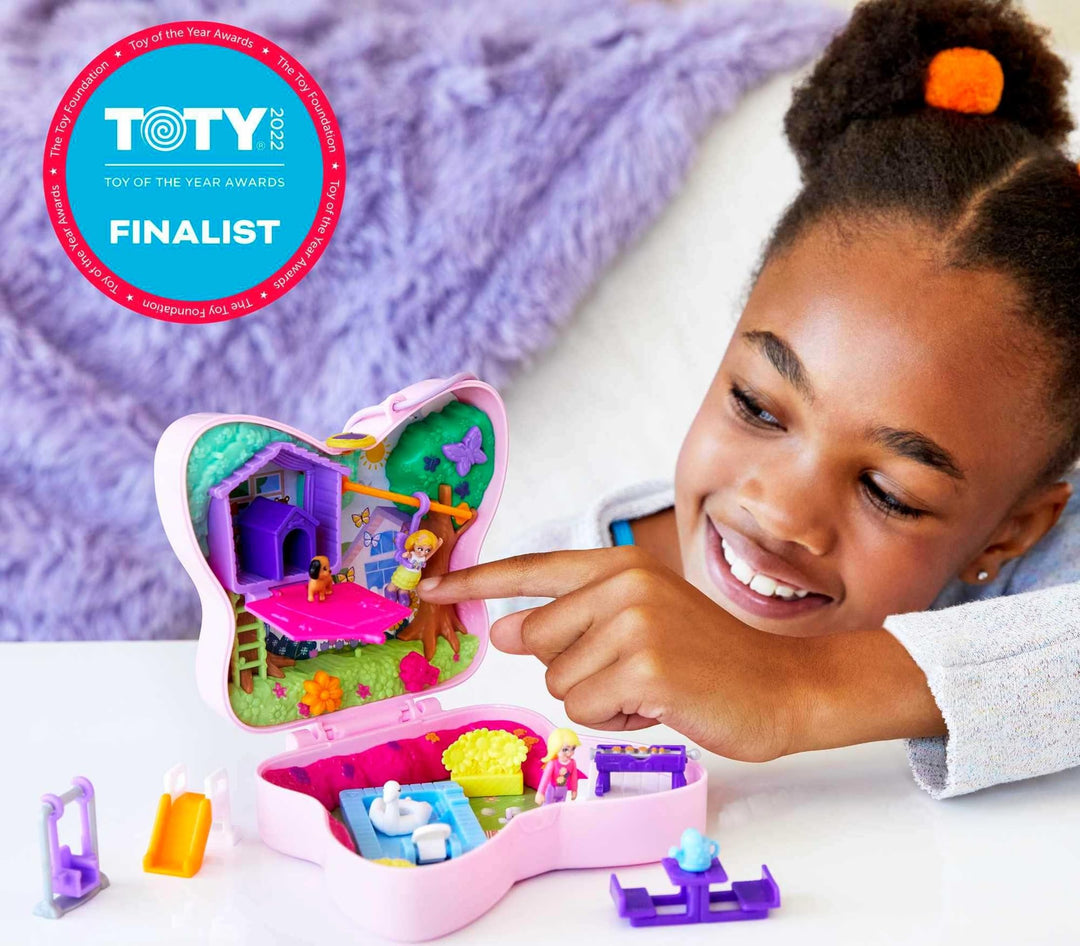 Compact Playset, Backyard Butterfly with 2 Micro Dolls &amp; Accessories, Travel Toys with Surprise Reveals