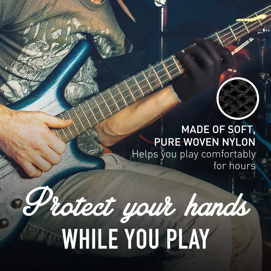 Musician&#39;s Practice Glove - 2-Pack Guitar Gloves for Men and Women, Fingertip Protectors for Playing String Instruments, Hand Issues and More, Nylon Thin Gloves for Indoor/Outdoor Gigs, Small, Black