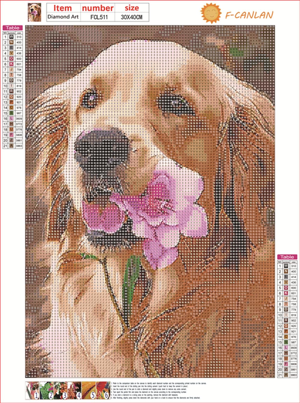 Round Full Drill Diamond Painting Kit, 5D DIY Golden Retriever Paint with Diamonds Pet Dog Diamond Dots Arts Crafts Set for Adult Love Dog Diamond Painting Room Decor (12X16 inches)