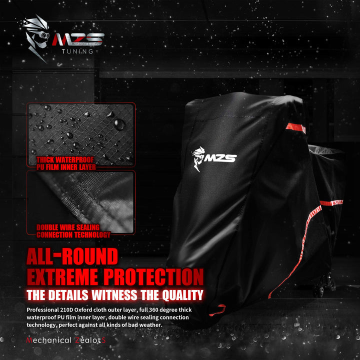 Motorcycle Cover - All Season Weather Outdoor Waterproof Protection fits up to 104 inch XXL Compatible Touring Bikes Choppers Cruiser - Night Reflective Tear Scratch Wind Proof Lock Holes