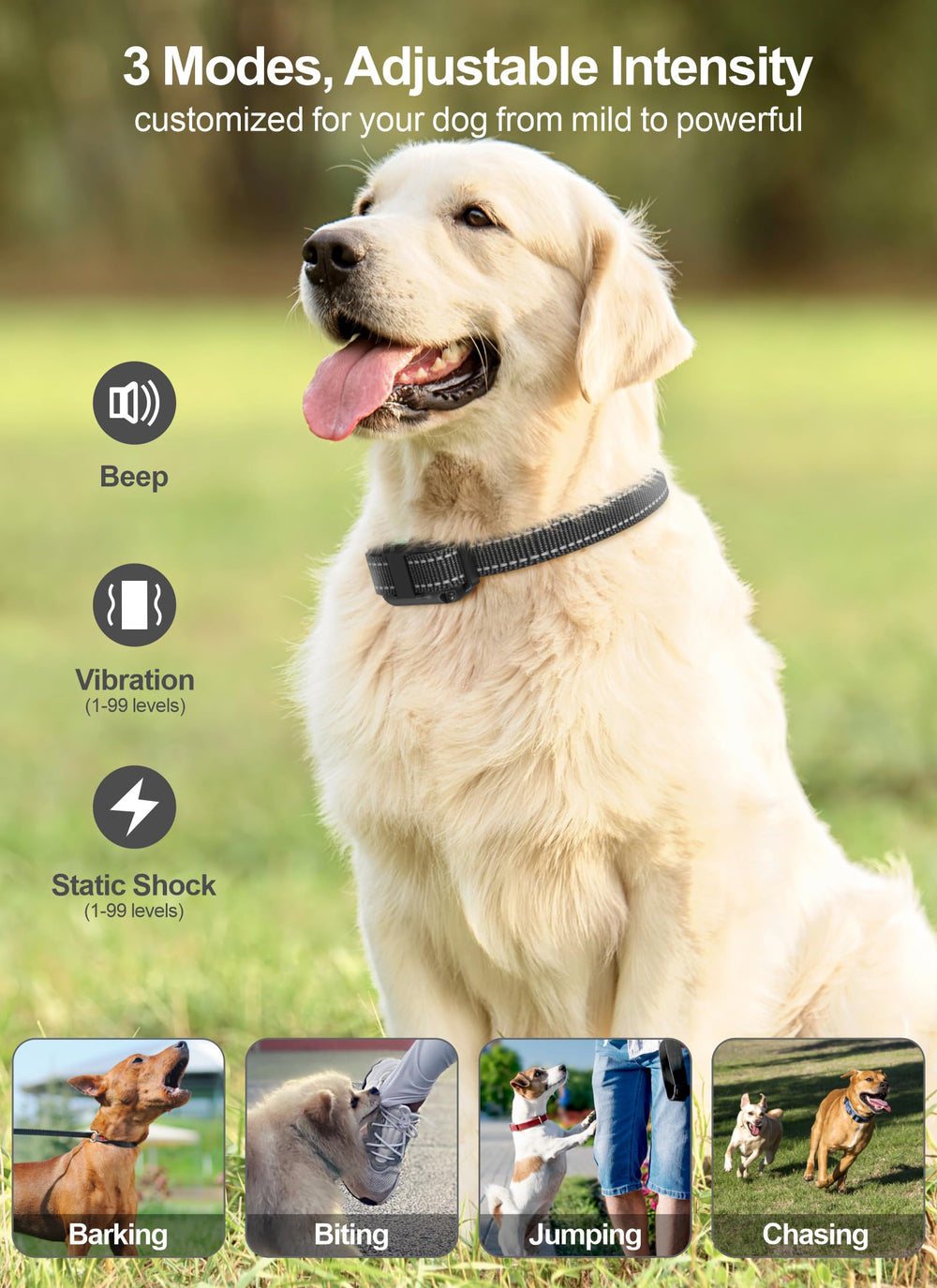 Dog Shock Collar 3 Pack - Dog Training Collar with Remote IP65 Waterproof E Collar for Dogs Training with Shock Vibrate Beep and Light Modes for Small Medium Large Dogs