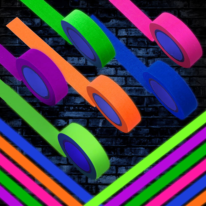 6 Colors Neon Gaffer Cloth Tape, Fluorescent UV Blacklight Glow in The Dark Tape for UV Party (0.6 inch x 16.5 feet)
