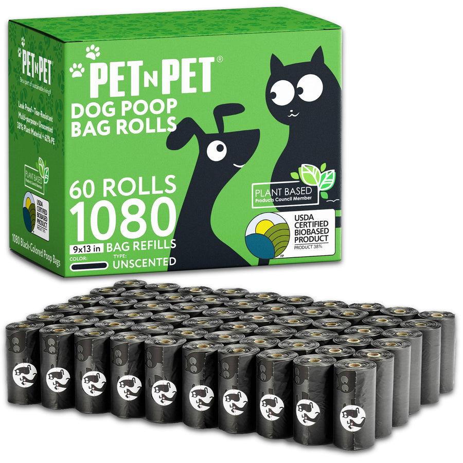Pet N Pet 1080 Counts Poop Bags for Dogs, 38% Plant Based & 62% PE Extra Thick, Green Dog Poop Bags Rolls, 9 x 13, Unscented Pet Waste Bag