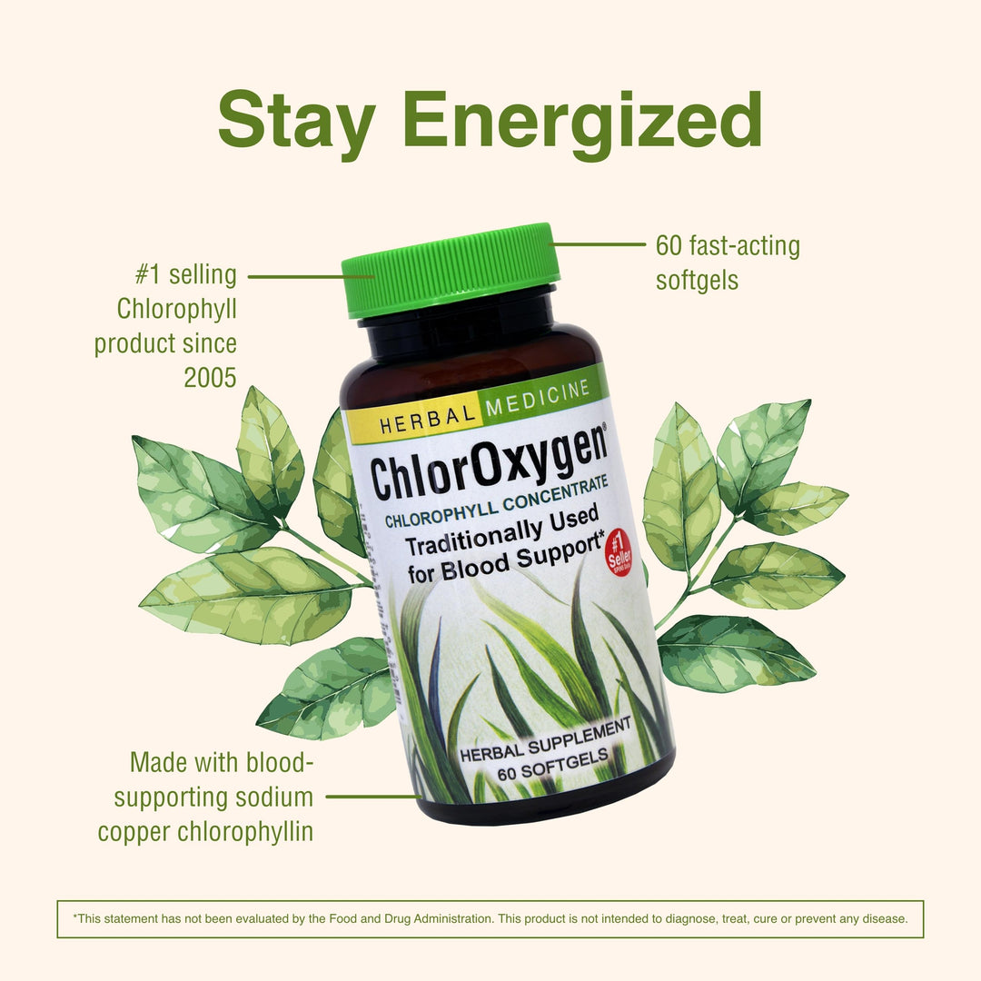 ChlorOxygen Chlorophyll Concentrate - Aids Healthy Blood Circulation - High-Altitude Environment Support - Energy Support - 60 Softgels (60 Servings)