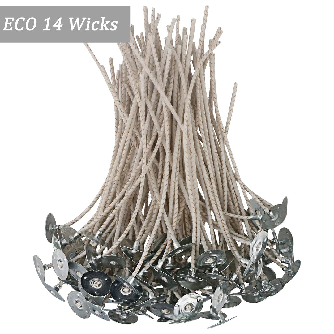 100pcs ECO 14 Wicks for Soy Candles, 6.0inch Cotton &amp; Paper Candle Wicks, Pre-Waxed and Tabbed ECO Wicks for Soy Candles Making.
