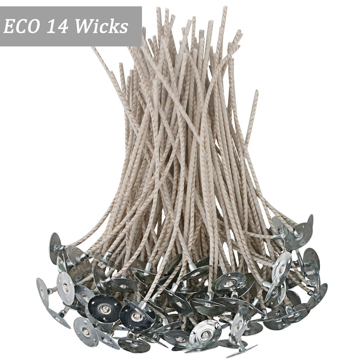 100pcs ECO 14 Wicks for Soy Candles, 6.0inch Cotton &amp; Paper Candle Wicks, Pre-Waxed and Tabbed ECO Wicks for Soy Candles Making.
