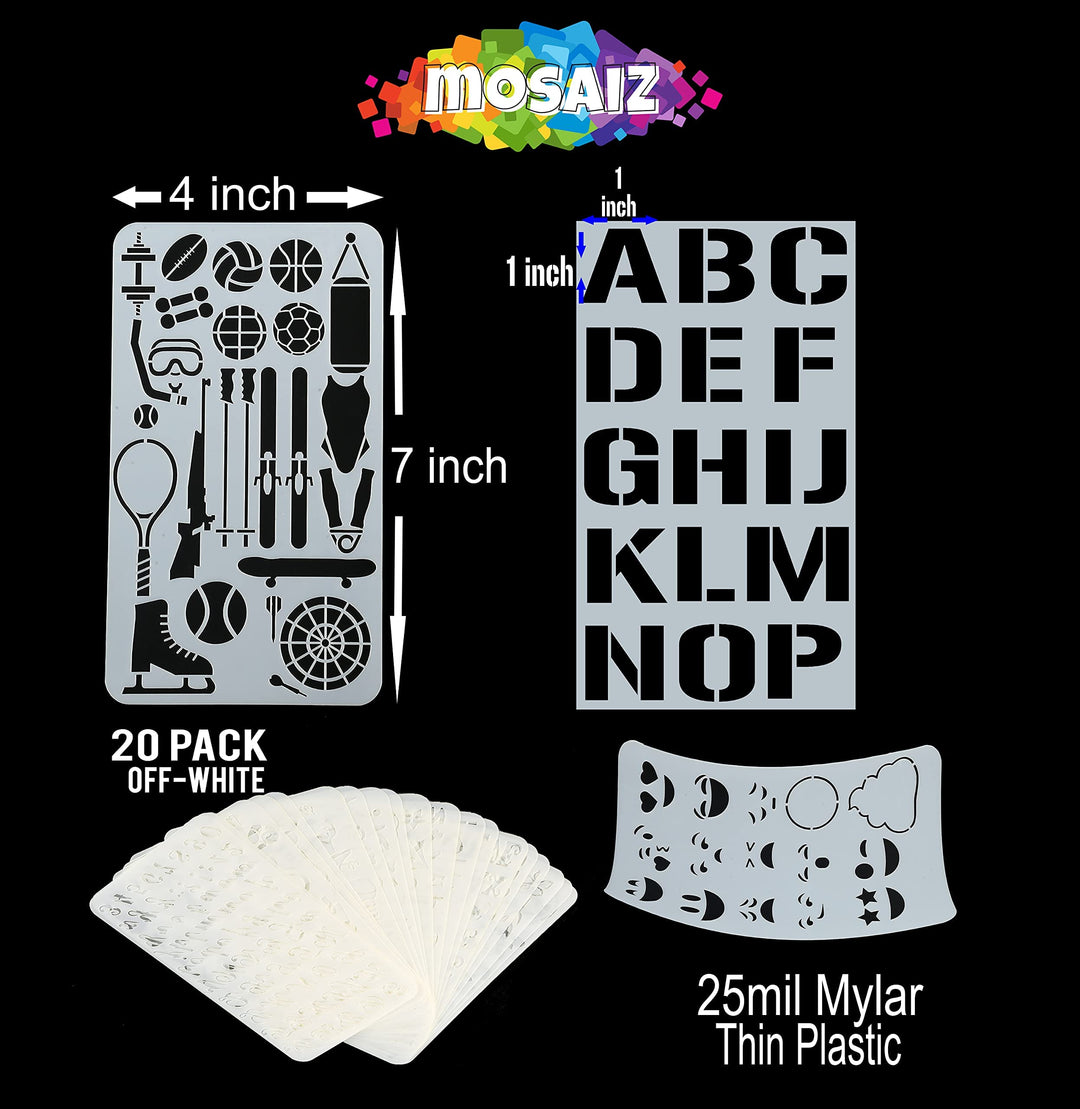 Stencils, 20 Pcs Drawing Stencils with Letter Stencils, Number, Themes for Christmas, Halloween, Birthday, Wedding, Bullet Journal Stencils for Painting on Wood, Canvas, Walls, Fabric, 4x7 inch