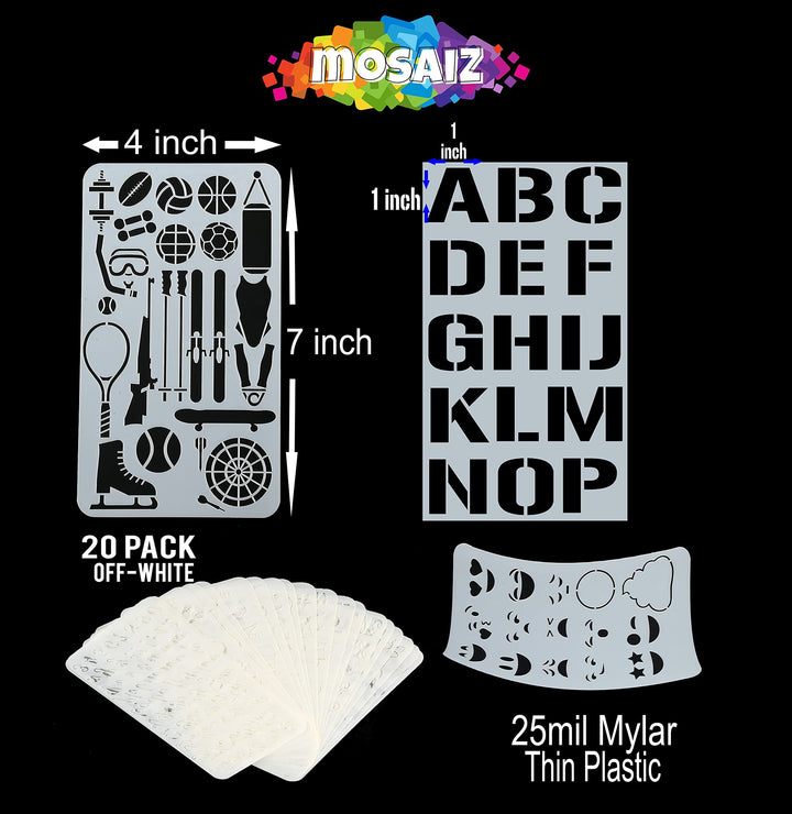 Stencils, 20 Pcs Drawing Stencils with Letter Stencils, Number, Themes for Christmas, Halloween, Birthday, Wedding, Bullet Journal Stencils for Painting on Wood, Canvas, Walls, Fabric, 4x7 inch