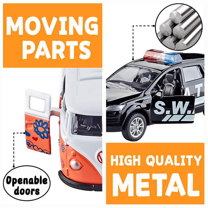 Die-cast Metal Toy Cars Set of 5, Openable Doors, Pull Back Car, Gift Pack for Kids (Official Car)