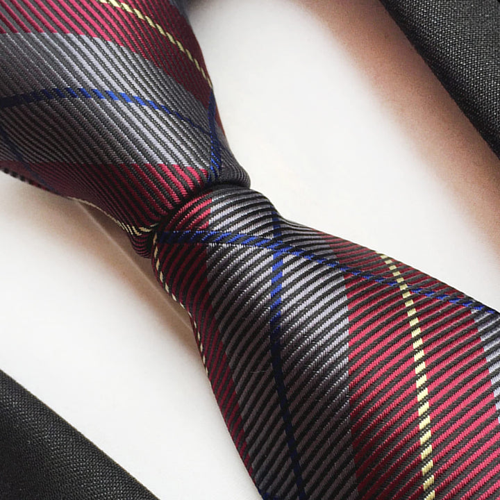 Men&#39;s Classic Silk Tie Stripe Plaid Neck Ties Necktie Mal One Size Burgundy