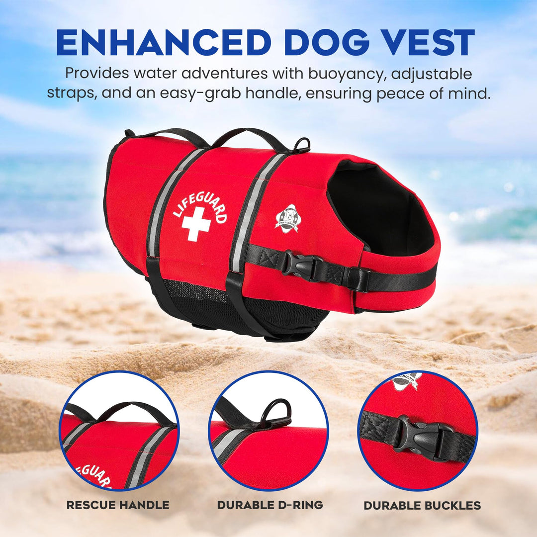 Dog Life Jacket - Keep Your Canine Safe with a Neoprene Life Vest for Swimming and Boating - Available in Different Sizes, Color and Design to Choose - Red, Large