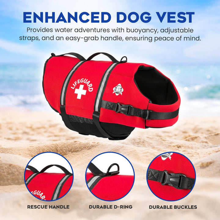 Dog Life Jacket - Keep Your Canine Safe with a Neoprene Life Vest for Swimming and Boating - Available in Different Sizes, Color and Design to Choose - Red, Large