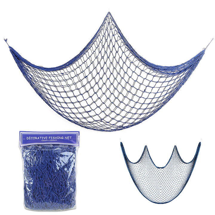 Decorative Fish Net, Nautical Fishing Net Decor for Party, Mediterranean Style Photographing Accessory, Natural Fishnet Decor for Wall/Table/Home, 200x100cm