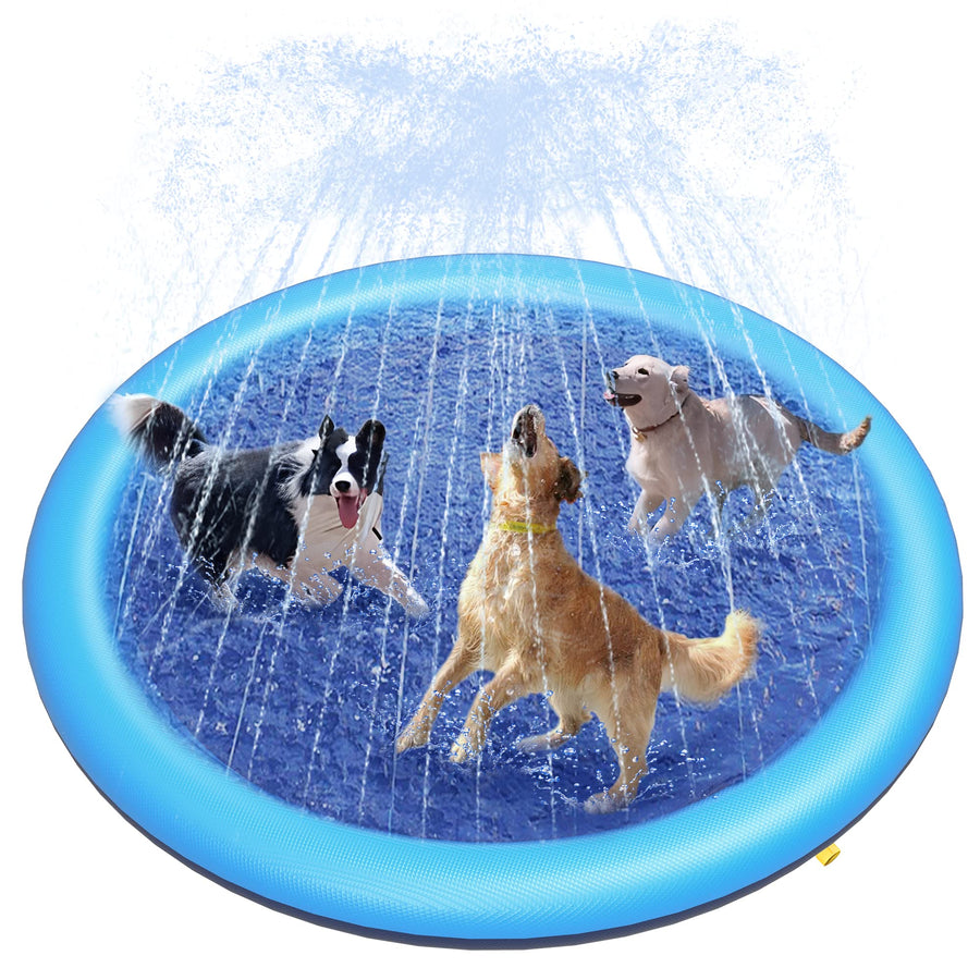 Splash Pad for Dogs & Kids - Anti-Slip Dog Pool for Large Dogs, 0.58 mm Thickened Durable Outdoor Water Play Mat, Summer Sprinkler Toy for Backyard (67in, Blue)