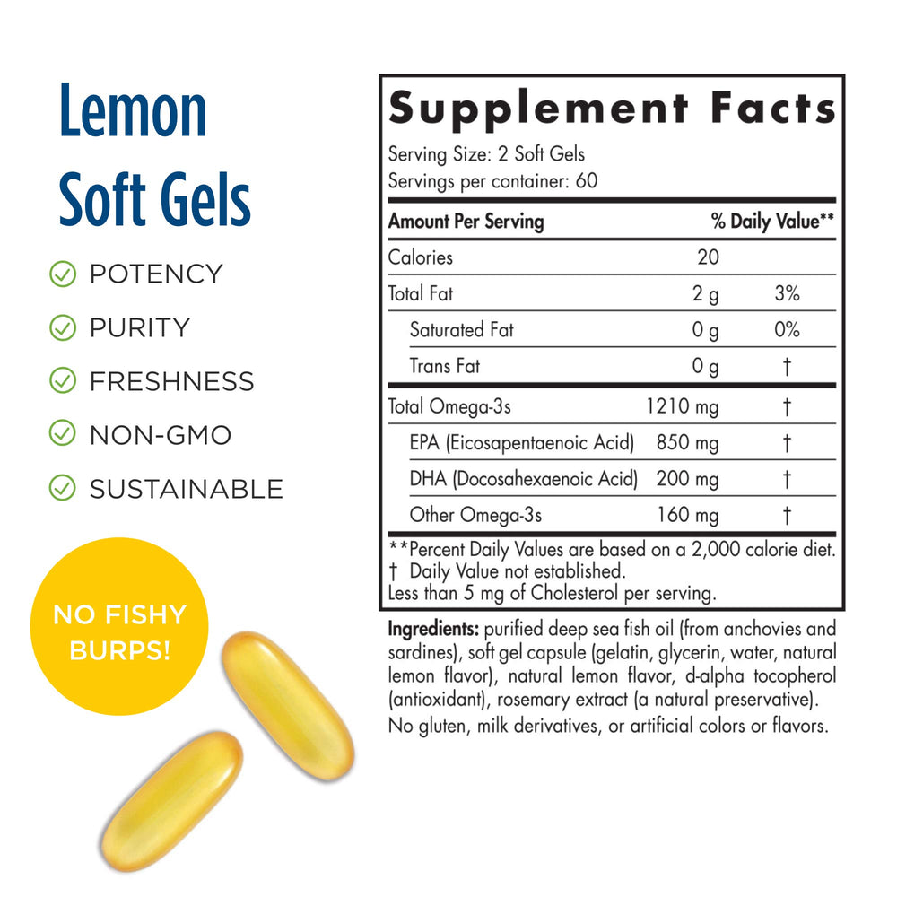 ProEPA, Lemon - 120 Soft Gels - 1210 mg Omega-3 - High-Intensity EPA Formula for Healthy Mood, Heart Health & Cellular Function - Non-GMO - 60 Servings