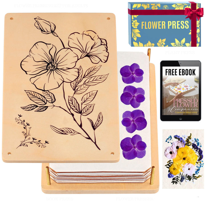 Berstuk Wooden Flower Press for Adults and Teens - Includes Expert Video Tutorials - Large Flower Press Kit 10.8 x 6.9 - Gift-Ready Packaging Ideal for Arts and Crafts Lovers