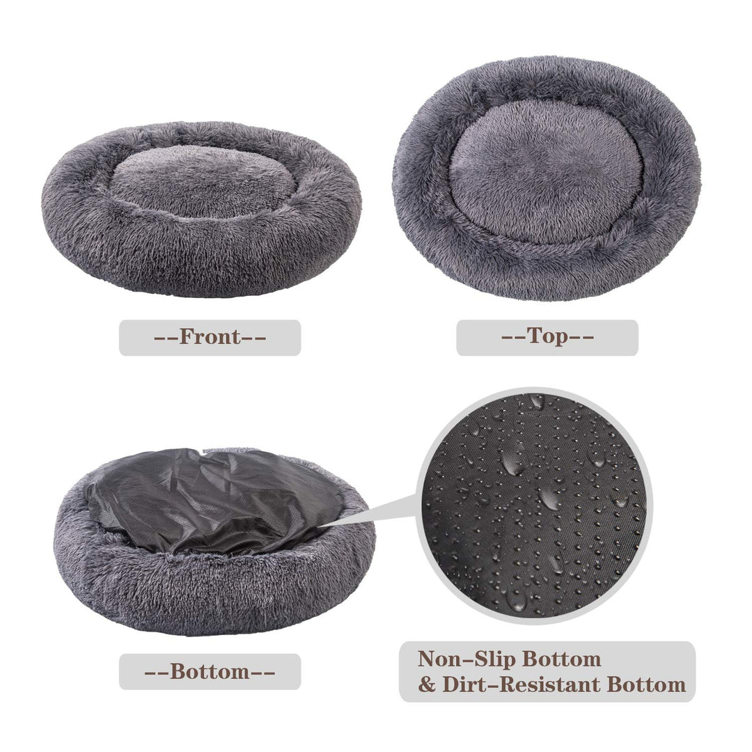 Calming Dog Bed (L/XL/XXL/XXXL) for Medium and Large Dogs Comfortable Pet Bed Faux Fur Donut Cuddler Up to 25/35/55/100lbs