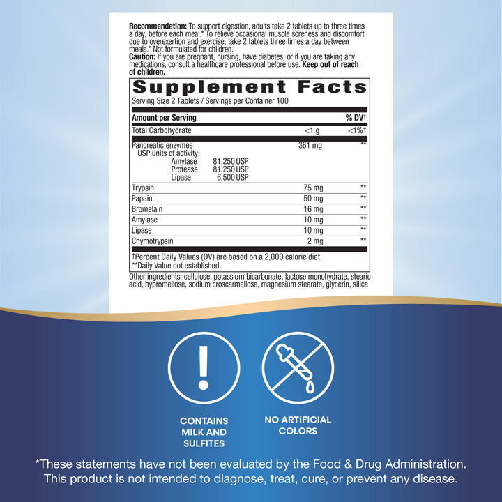 Nature&#39;s Way Mega-Zyme, Pancreatic &amp; Systemic Enzymes*, Relieves Occasional Muscle Soreness Due to Overexertion and Exercise,* Digestive Support*, 200 Tablets (Packaging May Vary)