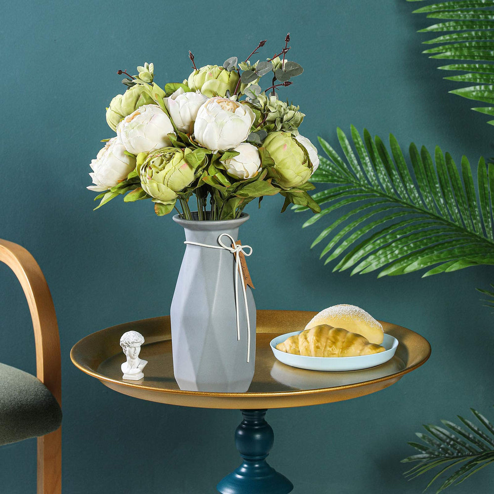 1 Pack Artificial Peony Fake Flowers Silk Peonies Flowers Vintage Home Decoration Office Wedding Decor (Spring Orange White)