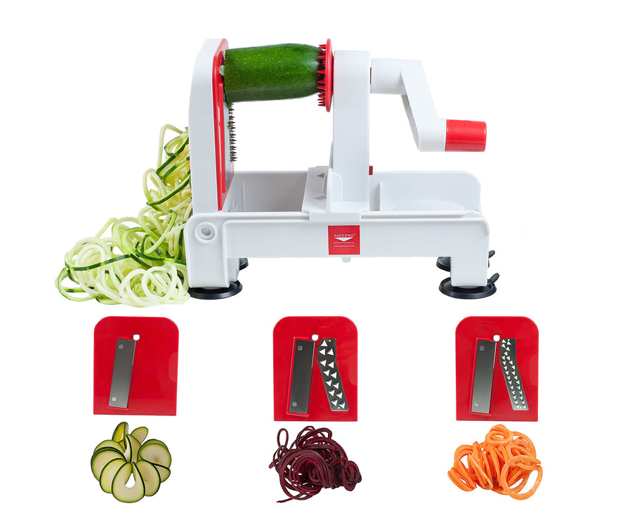 3-Blade Folding Vegetable Slicer / Spiralizer Pro, Counter-Mounted and includes 3 Different Stainless Steel Blades