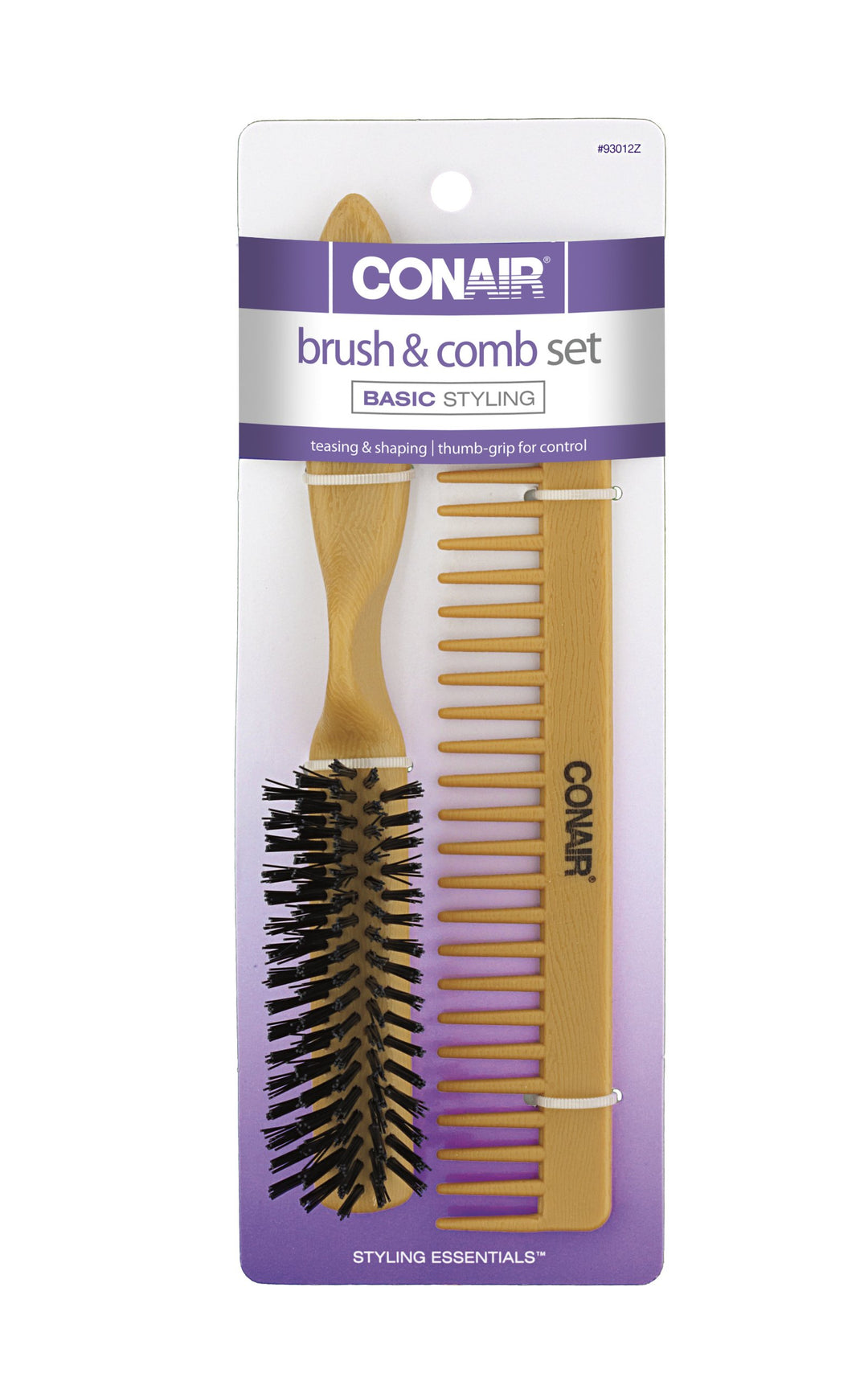 Simulated Wood Thumb Grip Nylon Volume Comb Set