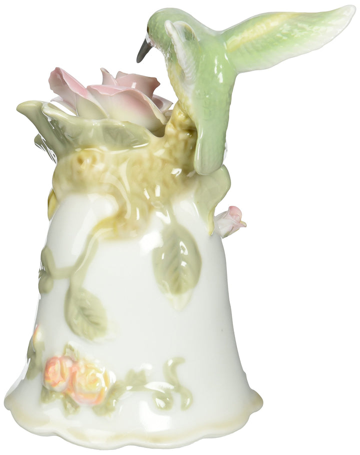 Cosmos 96149 Fine Porcelain Hummingbird with Rose Bell Figurine, 4-1/2-Inch , Green