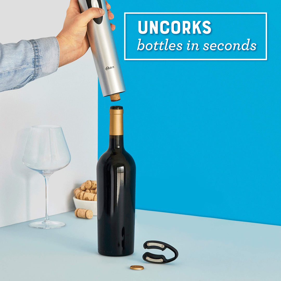 Oster Cordless Electric Wine Bottle Opener with Foil Cutter, FFP, One, Silver