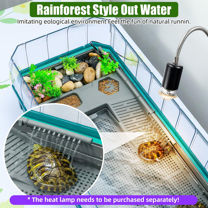 Binano 18.2''×9.1''×7.8'' Turtle Aquarium Turtle Tank kit Includes Accessories with Water Filter High Anti-Escape Fence and Large Space, Turtles can be Given a Shower, Habitat for Terrapin Turtles