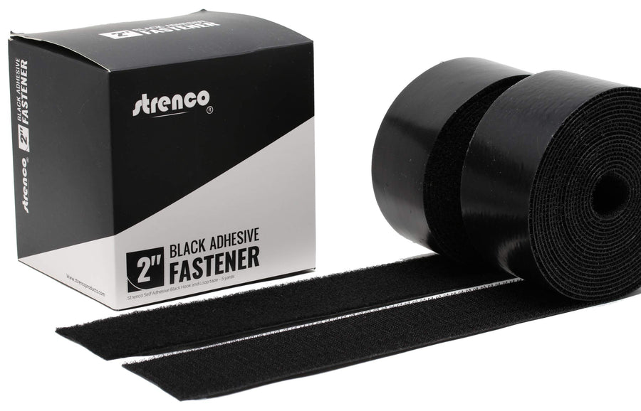 2 Inch Hook and Loop Strips with Adhesive - 5 Yards - Heavy Duty Tape - Black Sticky Back Fastener