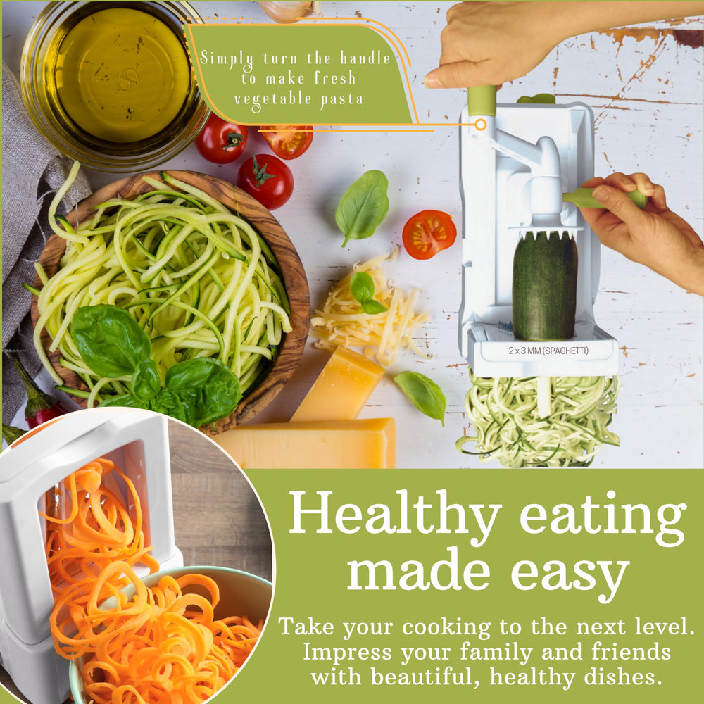 10-Blade Vegetable Spiralizer: Strongest-Heaviest Duty Spiral Slicer, Best Veggie Pasta Spaghetti Maker for Low Carb/Paleo/Gluten-Free, With Container, Lid, Blade Caddy, 4 Recipe Ebooks