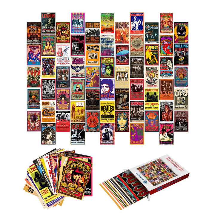 60 PC Vintage Rock Band Posters, 70s 80s 90s Retro Concert Prints, Bedroom Wall Art, Album Cover Collage, 4x6 Inch (Set of 60)