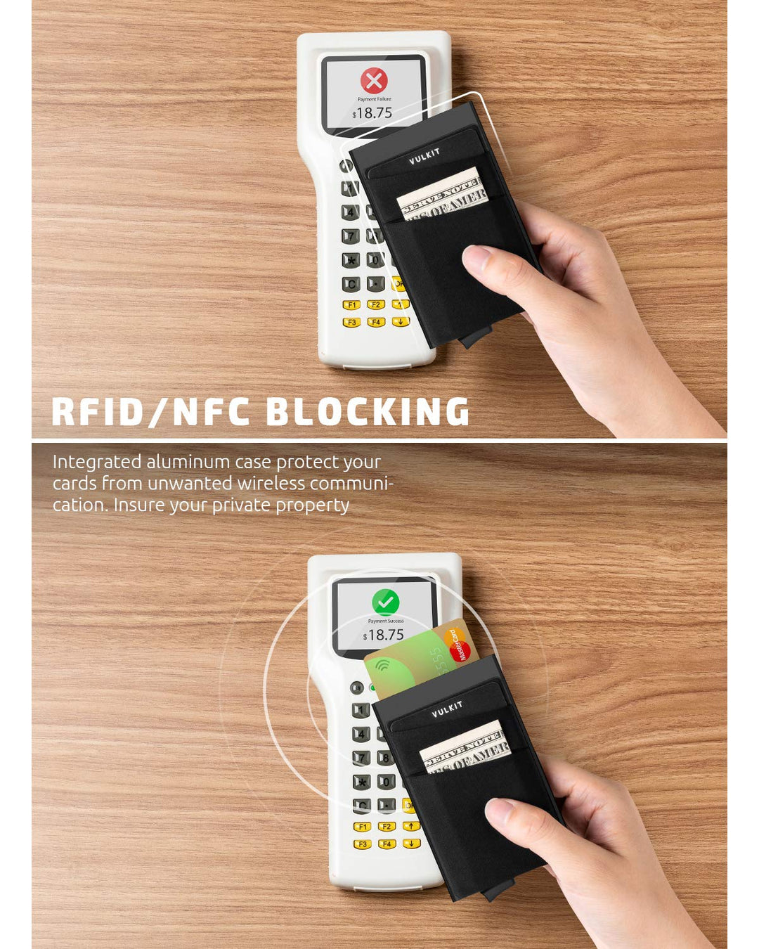 Card Holder with Money Pocket Pop Up Wallet RFID Blocking Slim Metal Bank Card Case Holds 5 Cards and Notes(Black)