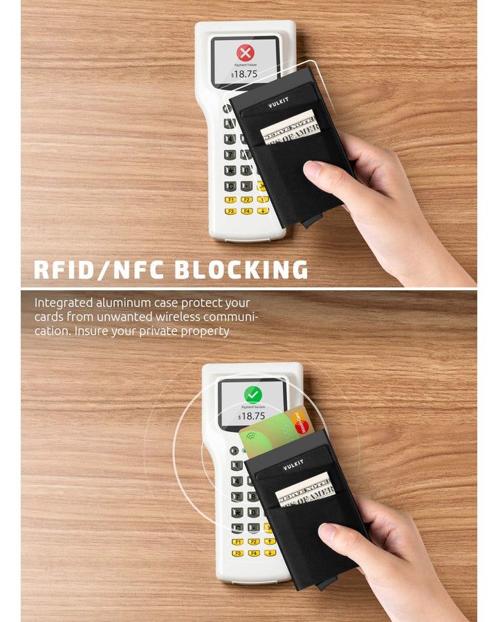 Card Holder with Money Pocket Pop Up Wallet RFID Blocking Slim Metal Bank Card Case Holds 5 Cards and Notes(Black)