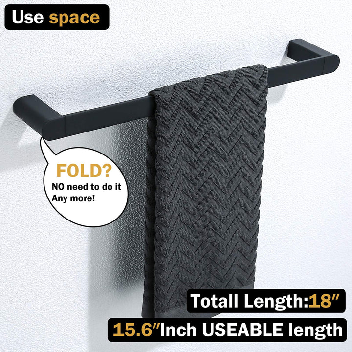Matte Black Towel Bar Rack Holder Rod 18 inch Hand Towel Holder for Bathroom Kitchen Heavy Duty Hardware Accessories Wall Mount Contemporary Hotel Style.96026-2-18MB