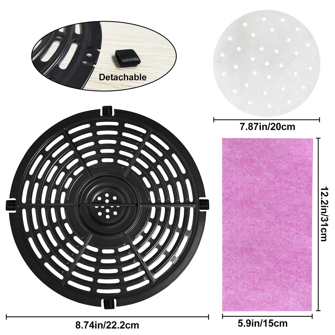 Air Fryer Rack &amp; Replacement Grill Pan, Non-Stick Fry Pan Crisper Plate Suit For Gowise, Powerxl, Gourmia, Dash, Emeril Lagasse 5QT Air Fryer, Dishwasher Safe Home Kitchen Tool