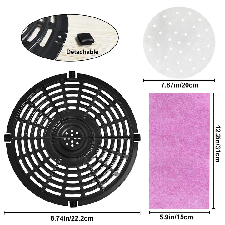 Air Fryer Rack &amp; Replacement Grill Pan, Non-Stick Fry Pan Crisper Plate Suit For Gowise, Powerxl, Gourmia, Dash, Emeril Lagasse 5QT Air Fryer, Dishwasher Safe Home Kitchen Tool