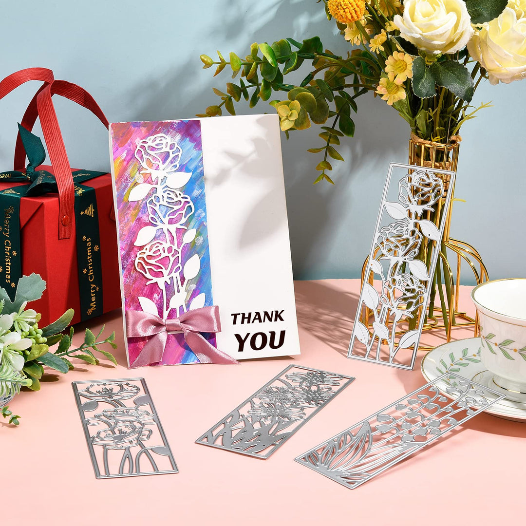 4 Pcs Metal Flower Frame Cutting Dies for Card Making Embossing Stencil Die Cuts for Scrapbooking DIY Flower Bookmark Card Decoration