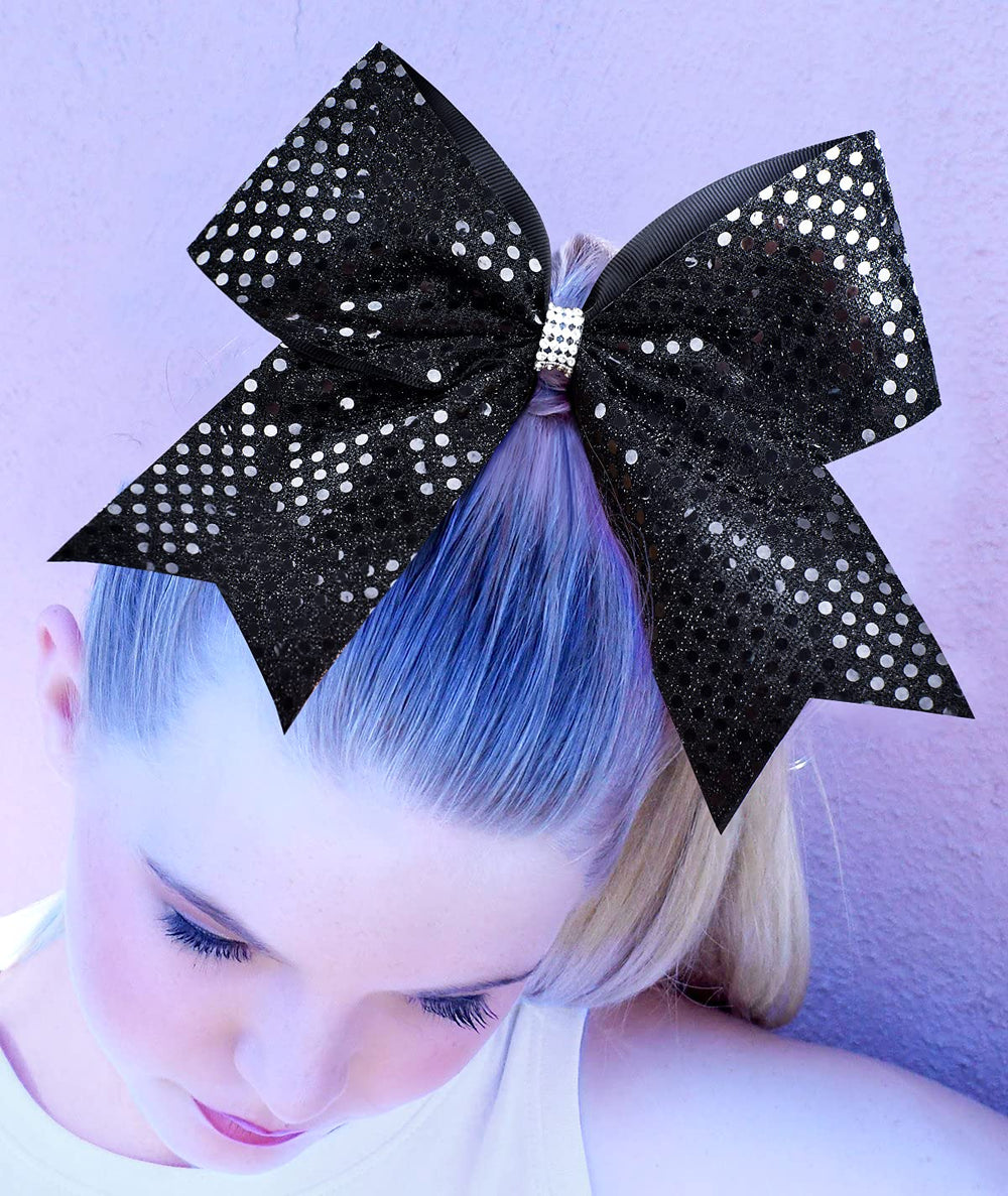 Black Glitter Cheer Bow Bulk Large Hair Bows Breast Cancer 8inch for Toddler Girls Jumbo Cheerleading Ponytail Holder Team Gifts for Teen Hair Ribbons Softball Cheerleader Pack of 10