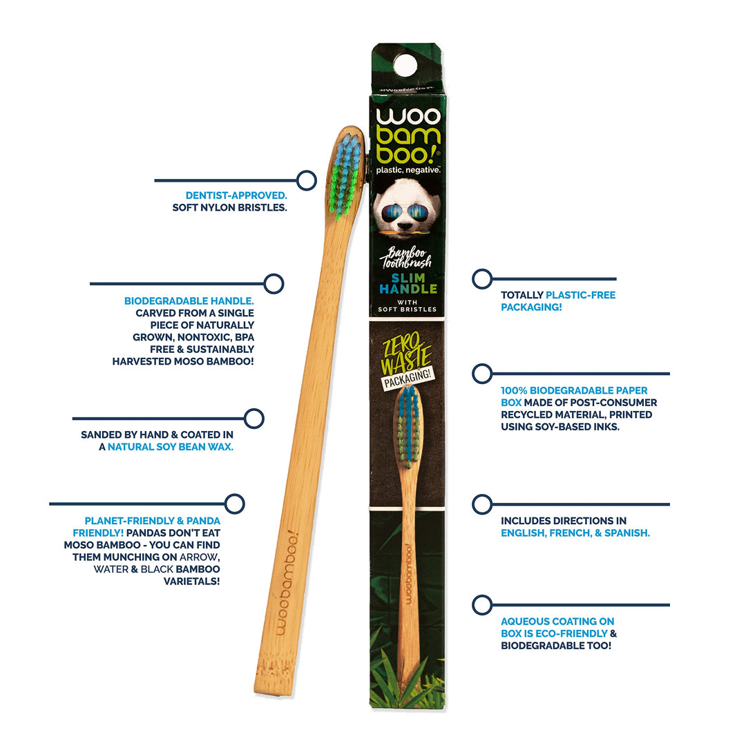 Bamboo Toothbrush - Slim Handle - Soft Bristle - BPA Fr