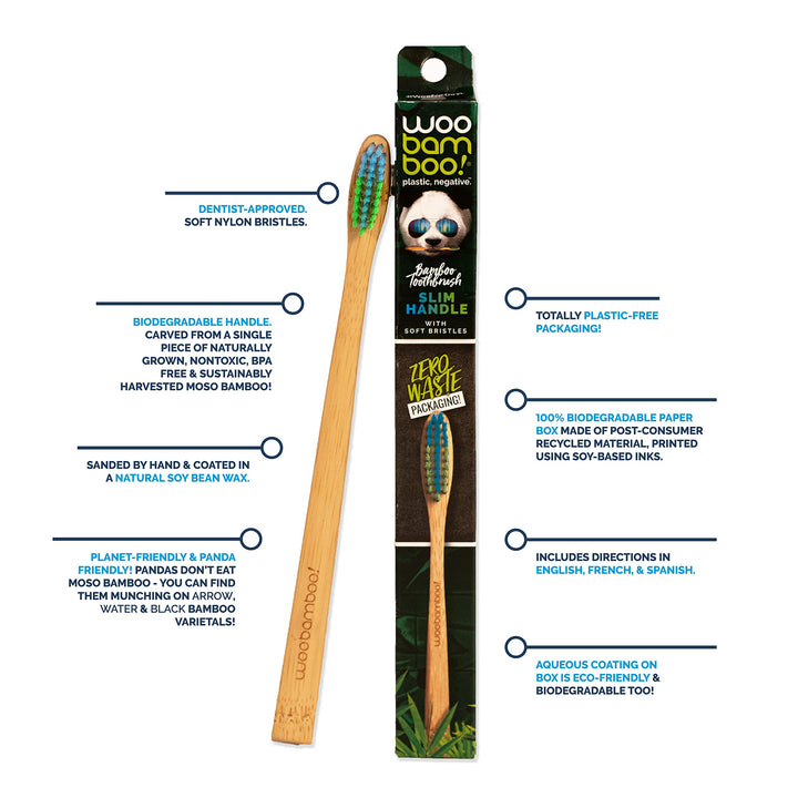 Bamboo Toothbrush - Slim Handle - Soft Bristle - BPA Fr